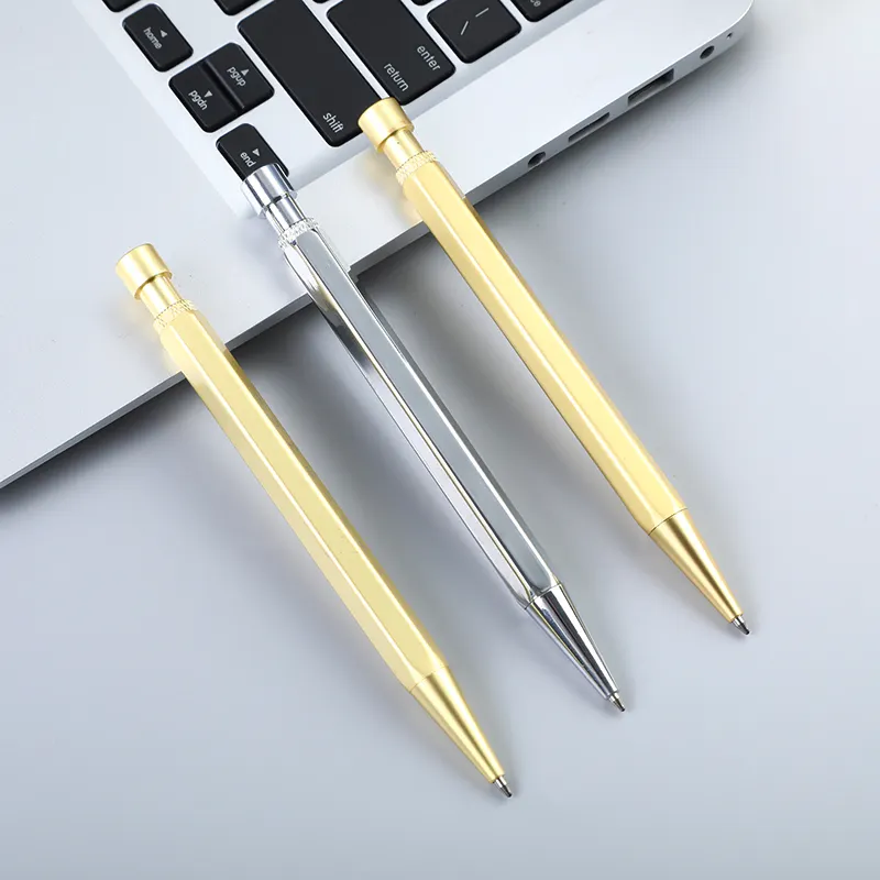 2024新しい最高品質のエレガントなスタイルの電気メッキローズゴールドメタルローラーペン六角形プリズム高級銅クリックメタルペン