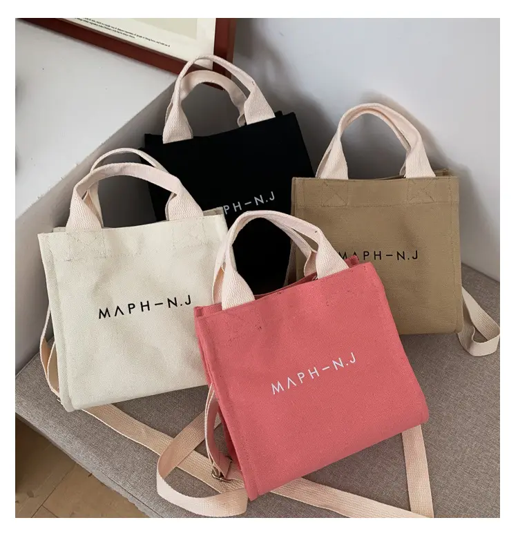 Good Quality Small Letter Cotton Canvas Shopping Tote Bag with Custom Printed Logo