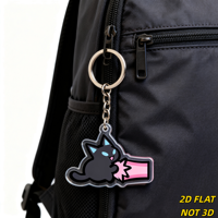 Porte-clés en acrylique chat noir mignon avec faisceau laser rose, breloque transparente double face pour clés, sacs et sacs à dos, accessoire pour amoureux des animaux