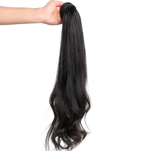 Queue de cheval en cheveux humains indiens naturels noirs lisses, extension de cheveux vierges à enrouler pour femmes, pour coiffure et beauté - Product Image 1