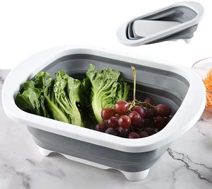 Thớt Gấp Gọn Nhà Bếp Đa Năng 3 Trong 1 Kèm Chao Rổ Đựng Đĩa Bằng Nhựa Silicone Giỏ Đựng Bồn Rửa Chén Thớt Gấp Gọn - Product Image 3