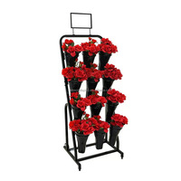 Présentoir personnalisé multicouche Étagère de fleuriste moderne en métal avec seau Présentoir de fleurs pour magasin de couleurs personnalisées