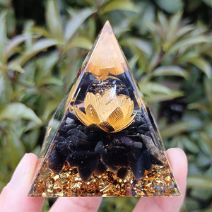 Crystal Chip Pyramid Resin Epoxy Craft Desktop Ornament With Lotus Design Feng Shui Home Decoration Living Room <b>Gift</b> - Product Image 4