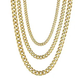 Bijoux Plaqu或18k时尚珠宝多尺寸和颜色迈阿密古巴宝石项链不锈钢链环女式链条