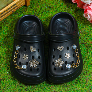 Kaymaz yaz çocuklar EVA kayma-on ayakkabı Rhinestone süslenmiş bebek ayakkabısı kız inci zincir çiçek-düz takunya - Product Image 5