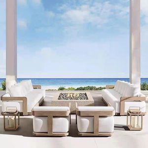 Conjunto de sofá de jardín de madera de teca maciza resistente al agua de alta calidad, <span class=keywords><strong>muebles</strong></span> de Patio, conjunto de sofá moderno de lujo para exteriores - Product Image 1