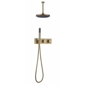 Système de douche encastré mural en laiton chromé noir et or brossé avec mitigeur pluie et douchette <span class=keywords><strong>à</strong></span> main - Product Image 3