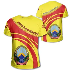 Noord-Macedonië Vlag Kleur Nationale Embleem Logo T-Shirt Tot Figuur Custom Print Sublimatie T-Shirts Heren Ronde Hals T-Shirt