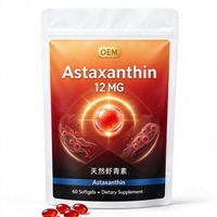 Gélules d'astaxanthine OEM douces 12 mg, 120 unités, issue de microalgues, sans soja, sans OGM, sans gluten, avec huile d'origan et de graines noires