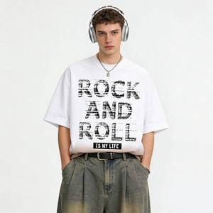 <span class=keywords><strong>T</strong></span>-<span class=keywords><strong>shirt</strong></span> Oversize da Uomo ALCLEVER in Cotone 250G con Stampa Sfumata Effetto Lavato, Spalle Cadenti, Stile <span class=keywords><strong>Vintage</strong></span> <span class=keywords><strong>Rock</strong></span> and Roll, Casual - Product Image 3