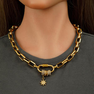 Yf3677 वाटरप्रूफ गहने 18k सोने की प्लेटेड चंकी चेन कारबिनर हार स्टेनलेस स्टील का खुश्च - Product Image 5