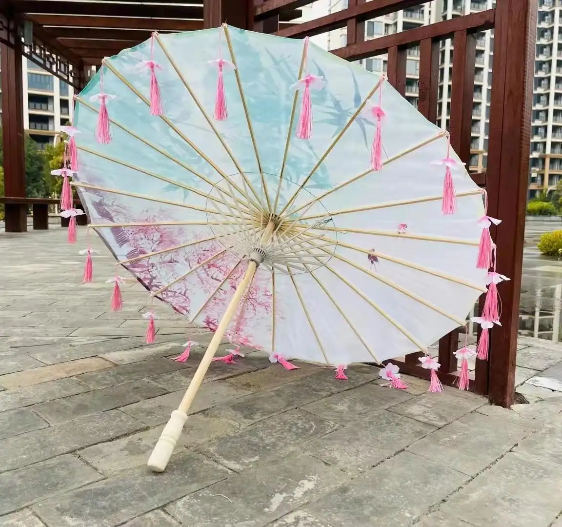 2022 Wedding Bamboo Parasol Japanese Umbrella Oil Paper White Travel Outdoor Super Markets All-season Craft Handmade Chinese