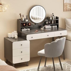 Toeletta Multifunzione di Design Moderno Nordico Ecosostenibile in MDF per Camera da Letto e Hotel con Specchio Illuminato - Product Image 2