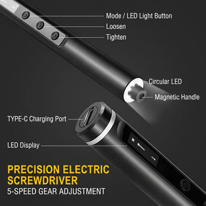 Destornillador eléctrico de precisión con 5 velocidades y torque ajustable para reparación de teléfonos móviles, cuerpo metálico con luz LED y carga tipo C - Product Image 1