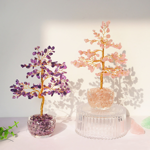 Кристаллическое дерево удачи и процветания Фэн-шуй для дома и офиса: Аметист, розовый кварц, кристаллическое дерево жизни в стеклянном горшке - Product Image 3