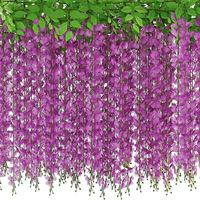 Bunga Wisteria Gantung Buatan, Tanaman Rambat Putih Sutra, Garland Bunga Wisteria untuk Dekorasi Pernikahan, Pesta, Taman, dan Rumah