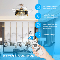 Lámpara Candelabro de Cristal de Lujo para Dormitorio con Ventilador de Techo LED, Ventilador de Techo de Lujo con Luz LED Inteligente