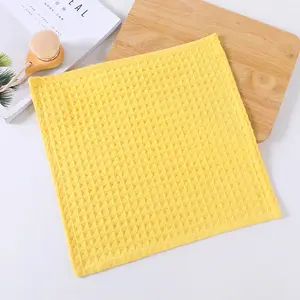 100% Natural Cotton Face Towels Yellow Soft Custom Waffle Weave Square Shape for Home Use