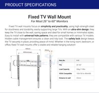 Support mural fixe à profil bas Zeno K40 avec verrouillage à dégagement rapide pour téléviseurs LCD/plasma de 26 à 60 pouces, acier laminé à froid, VESA 100-430 mm