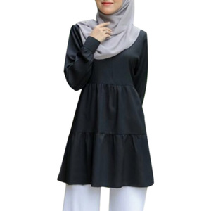 Großhandel Malaysia Muslimische Damen Tunika Top Bluse Einfarbig Langarm Freizeitkleidung Bescheidene Muslimische Damenbluse - Product Image 2