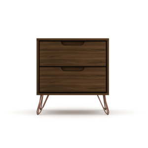 Nightstand Chestnut Brown Wood 2 <b>Drawer</b> Modern <b>Storage</b> Unit - Product Image 1