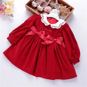 Gaun Natal Anak Perempuan Bayi Oem Gaun Spanyol Lengan Panjang Renda Vintage Baju Anak Merah Butik Grosir Baju