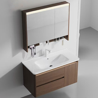 Set Kabinet Kamar Mandi Kayu Modern Mewah yang Dipasang di Dinding dengan Wastafel Keramik untuk Proyek Hotel & Hunian