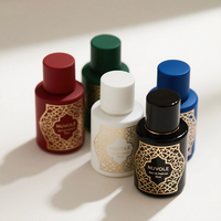Vente en gros de flacons de parfum en verre noir de 100 ml, flacons de parfum ronds en verre de 30 ml et 50 ml avec emballage et logo personnalisés