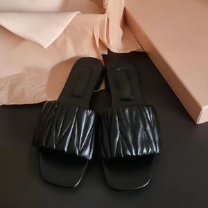 Nouvelles pantoufles de luxe Mius, élégantes et confortables, à bout ouvert, en cuir véritable avec doublure en fourrure, adaptées à tous. - Product Image 1