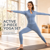 Ensemble de yoga 2 pièces pour femmes, veste à fermeture éclair intégrale à manches longues, leggings taille haute, tenues de sport, vêtements de fitness, vente en gros