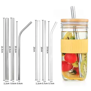 500ml Glass Mason Jar Drinking Coffer Milk Tea Cup Beverage Tumbler Glass with Bamboo Lid and Glass Straw Stainless Steel Straw