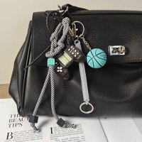 RW New Punk Girl Series Femmes Sacs à main Décoration GamePad Pendentif Moto Porte-clés Corde Tressée Bleu Basketball Porte-clés