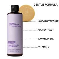 Gel Douche Liquide au Savon de Castille Bio avec PoivreMenthe Citron Arbre à Thé Lavande, Parfum de Bain Huile de Plantes Veggie Body Wash