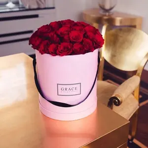 Lüks romantik sevgililer pembe çiçek kutuları yuvarlak şekilli düğün parti Favor kutuları pembe kurdele hediye paketleme için