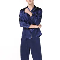 Großhandel Silky Luxury Pure Mulberry Silk Herren Pyjamas Leichte Robe Long Pants Set