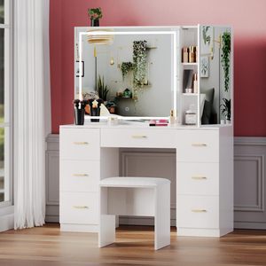 <span class=keywords><strong>Tocador</strong></span> Moderno Europeo Minimalista Ecológico con Espejo Iluminado LED y Cajones de Panel <span class=keywords><strong>MDF</strong></span> para Dormitorio - Product Image 1