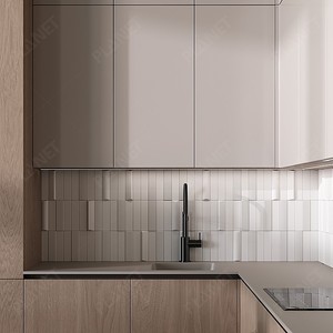 Hình cong hiện đại sẵn sàng để lắp ráp tủ bếp sơn mài màu đỏ với đảo - Product Image 6