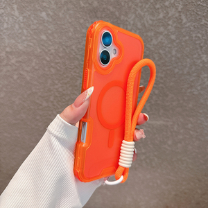 <span class=keywords><strong>Coque</strong></span> de téléphone hybride 2-en-1 en silicone antichoc avec design dégradé arc-en-ciel et cordon pour 16 Pro Max 14 Plus - Product Image 4