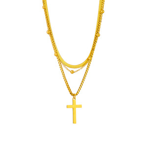 <b>Cross</b> Pendant Necklace Multi Layer Gold Stainless Steel Hip Hop Fashion Jewelry Geometric Design For Men Women - Product Image 5