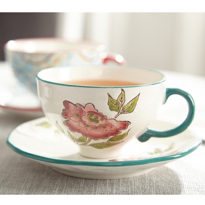 En stock chez le fabricant : Ensemble de tasses à café et à thé de luxe en céramique, 9 oz, peintes à la main avec motifs floraux, pour la conservation du café - Product Image 2