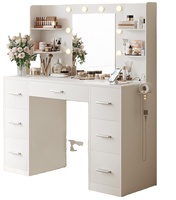Table de toilette de maquillage moderne illuminée par LED avec miroirs en bois de houx Fonction de rangement pour la maison et l'appartement Conçu pour les femmes