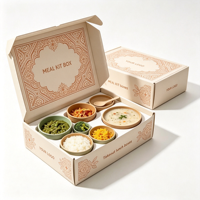 Boîte en carton ondulé imprimée double face, empilable, avec insert à six compartiments pour kit repas, idéale pour la livraison de traiteur