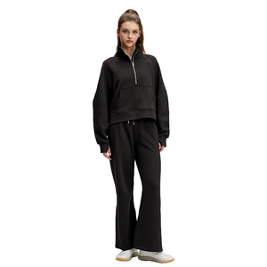 Conjunto Deportivo Lu con Forro Polar, Sudadera con Cierre y Cuello Alto, Chaqueta de Algodón, Pantalones de <span class=keywords><strong>Yoga</strong></span> Anchos con Cordón, Conjunto de 2 Piezas - Product Image 6