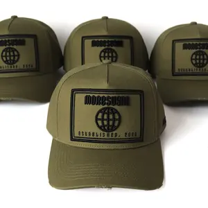 Topi bisbol 5 Panel pria kustom topi olahraga hijau tentara topi Golf duri karet 3D topi bisbol logo bordir