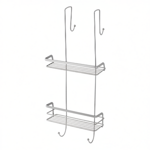 Estante Rectangular de 2 Niveles con Gancho para Ducha, Cromado Satinado, 25.5 cm de Largo, Almacenamiento para Baño - Product Image 3
