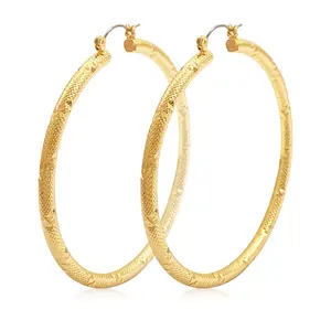 Hot sale fashion jewelry customized textured big hoop gold plating Earring for women
