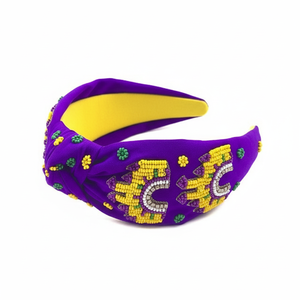 Mardi Gras Festival Designer Bandeaux De L'Inde Monogrammé À La Main Seed Perlé Noué Accessoires De Cheveux - Product Image 1