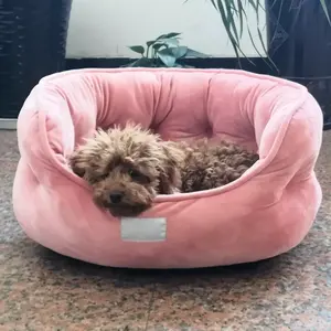 Custom Logo Velvet Soft Circle Round Super Soft Plush Flannel Pink Luxury Orthopedic Pet Dog Bed Washable