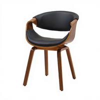 Chaise de salle à manger en bois courbé de style mid-century en noyer avec accoudoirs, revêtement en cuir PU, chaise d'appoint en bois courbé pour la maison, le café, le restaurant