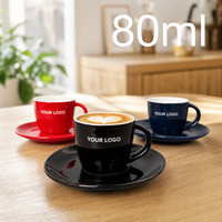 Logo personnalisé OEM, ensemble tasse et soucoupe à expresso de 80 ml, vente en gros, tasse à café en céramique à paroi épaisse de 0,7 cm pour barista professionnel, café
